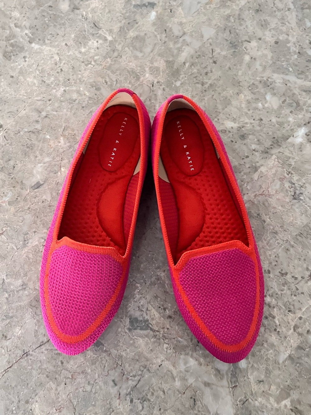 Kelly & Katie Hot Pink and Orange Knit Slip-On Flats